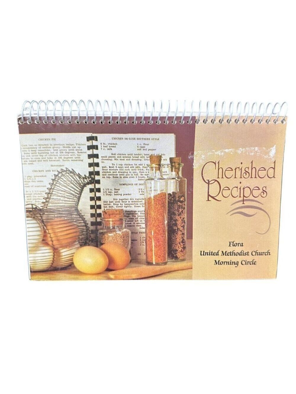 Vintage Cherished Recipes Cookbook Flora United Methodist Church Spiral Wire MS
